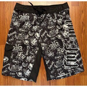 FMF Board Shorts Mens 34 12" Swim Trunks Graffiti Logo AOP Grunge Y2K